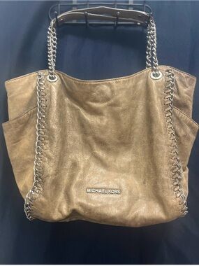 Michael Kors Brown Leather Shoulder Bag with Chain Detail
